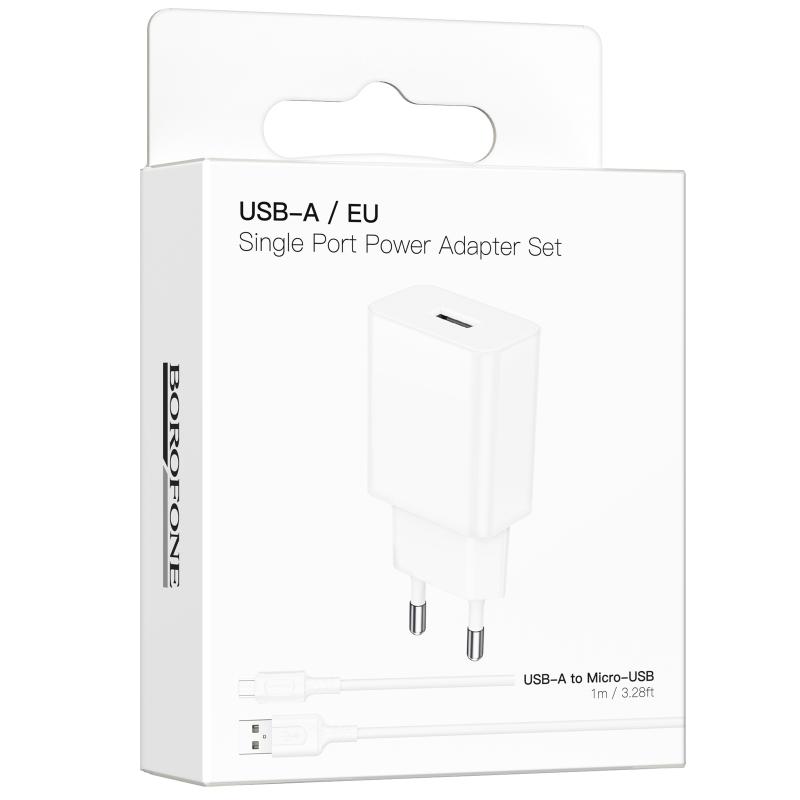 Мережевий зарядний пристрій Borofone BA110A Lemi 7.5W (1USB-A) + кабель USB to MicroUSB - Зображення 2