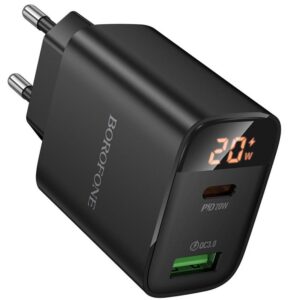 Мережевий зарядний пристрій Borofone BA96A Ilustre with digital display PD20W+QC3.0 (1USB-A/1C)