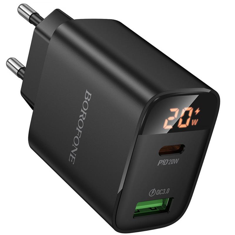 Мережевий зарядний пристрій Borofone BA96A Ilustre with digital display PD20W+QC3.0 (1USB-A/1C)