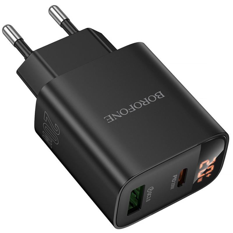 Мережевий зарядний пристрій Borofone BA96A Ilustre with digital display PD20W+QC3.0 (1USB-A/1C) - Зображення 2