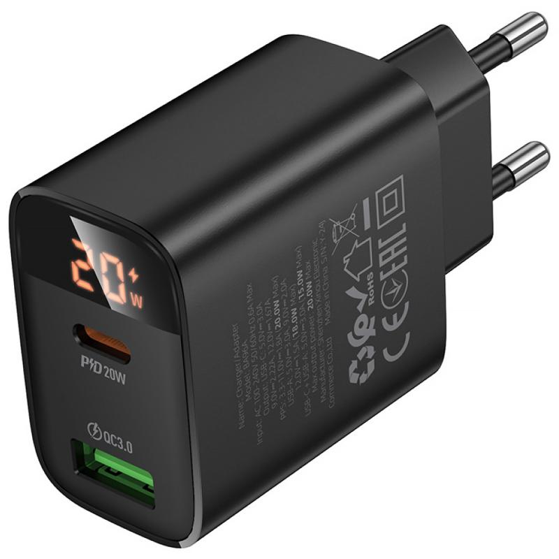 Мережевий зарядний пристрій Borofone BA96A Ilustre with digital display PD20W+QC3.0 (1USB-A/1C) - Зображення 3