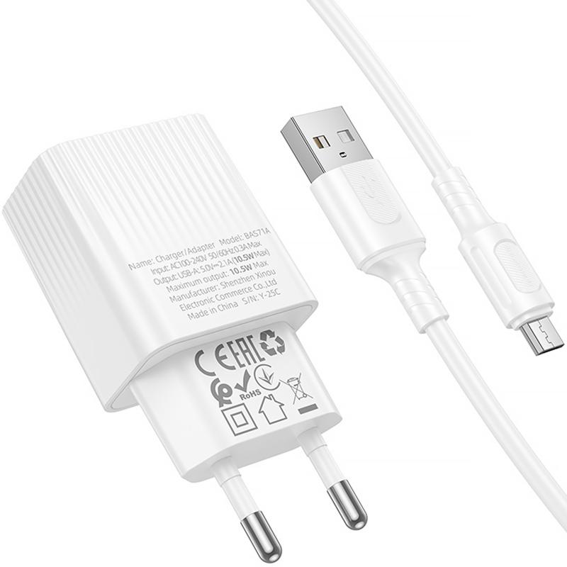 Мережевий зарядний пристрій Borofone BAS71A Source 10.5W (1USB-A) + кабель USB to MicroUSB - Зображення 4