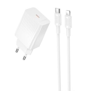Мережевий зарядний пристрій Borofone BAS75A Source PD30W (1USB-C) + кабель Type-C to Lightning