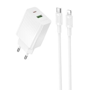 Мережевий зарядний пристрій Borofone BAS76A Source PD30W+QC3.0 (1USB-A/1C) + кабель Type-C to Lightning