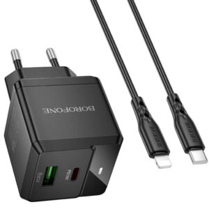 Мережевий зарядний пристрій Borofone BN19 Intenso PD20W+QC3.0 (1USB-A/1C) + кабель Type-C to Lightning