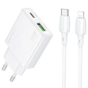 Мережевий зарядний пристрій Borofone BN25 Wish PD30W+QC3.0 (1USB-A/1C) + кабель Type-C to Lightning