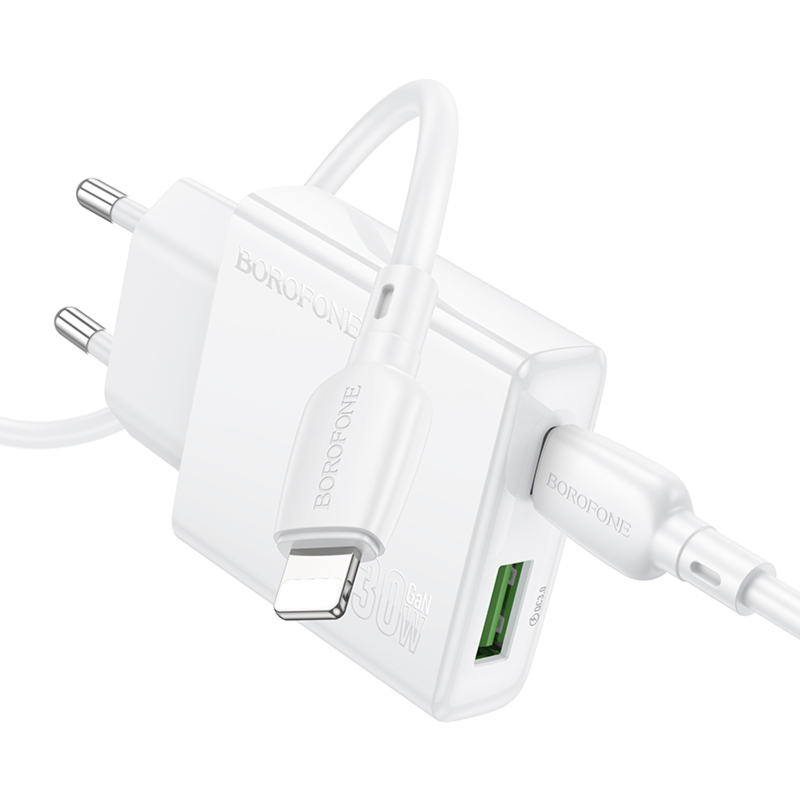 Мережевий зарядний пристрій Borofone BN25 Wish PD30W+QC3.0 (1USB-A/1C) + кабель Type-C to Lightning - Зображення 3