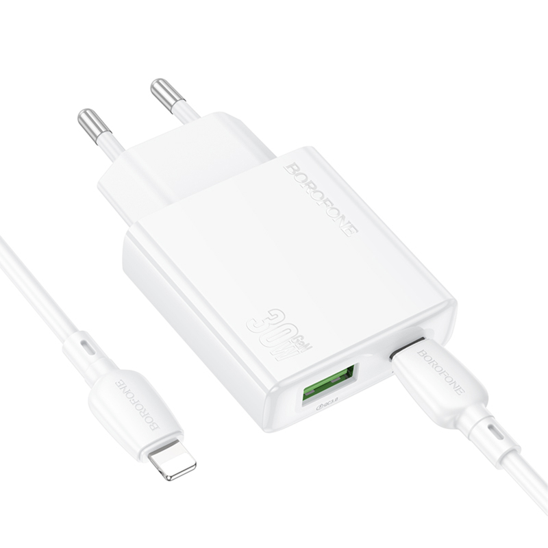 Мережевий зарядний пристрій Borofone BN25 Wish PD30W+QC3.0 (1USB-A/1C) + кабель Type-C to Lightning - Зображення 4