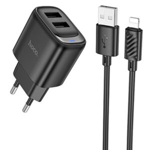 Мережевий зарядний пристрій Hoco C141A Smart 2.1A (2USB-A) + кабель USB to Lightning