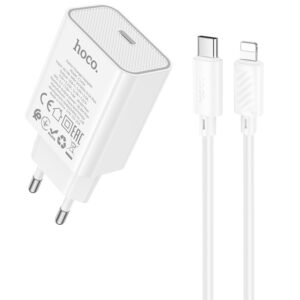 Мережевий зарядний пристрій Hoco C143A Benefit PD20W (1USB-C) + кабель Type-C to Lightning