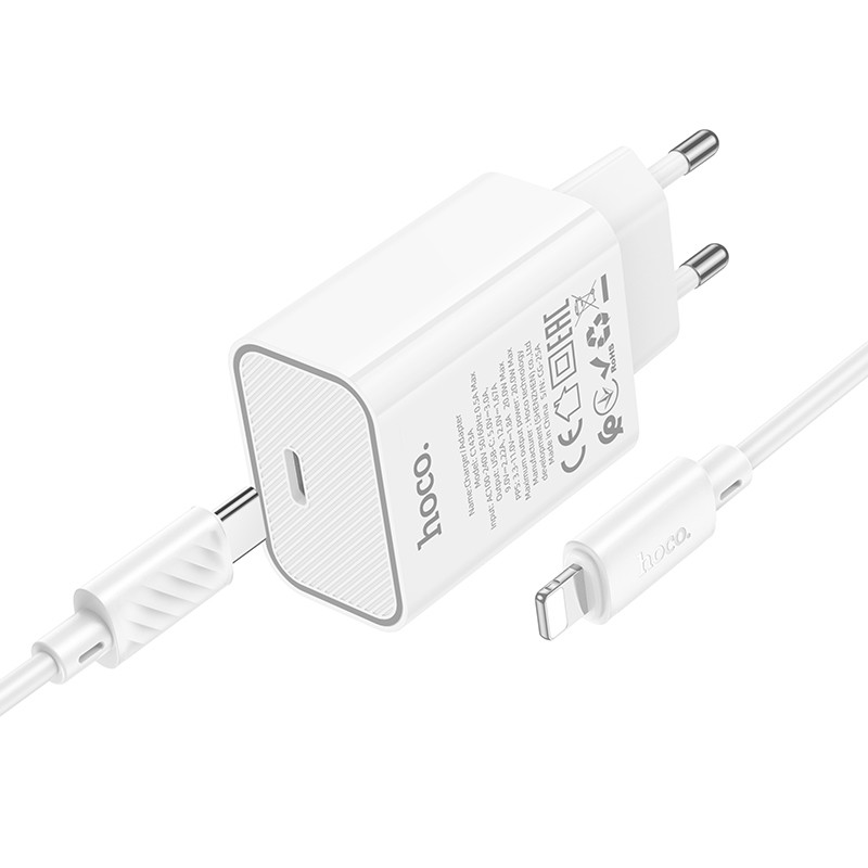 Мережевий зарядний пристрій Hoco C143A Benefit PD20W (1USB-C) + кабель Type-C to Lightning - Зображення 2
