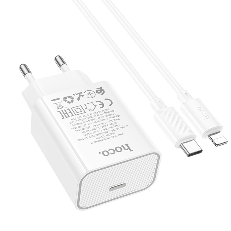 Мережевий зарядний пристрій Hoco C143A Benefit PD20W (1USB-C) + кабель Type-C to Lightning - Зображення 3
