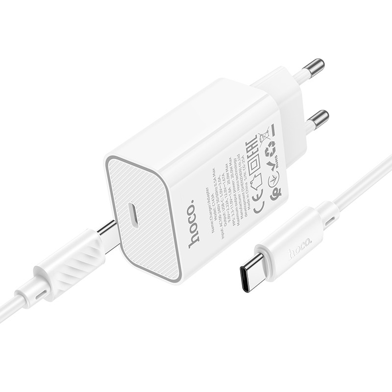 Мережевий зарядний пристрій Hoco C143A Benefit PD20W (1USB-C) + кабель Type-C to Type-C - Зображення 3
