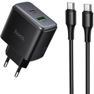 Мережевий зарядний пристрій Hoco C158A Upgrade PD45W (1USB-A/1C) + кабель Type-C to Type-C