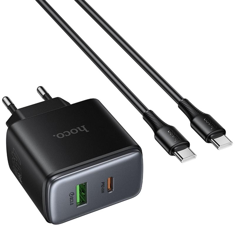 Мережевий зарядний пристрій Hoco C158A Upgrade PD45W (1USB-A/1C) + кабель Type-C to Type-C - Зображення 3