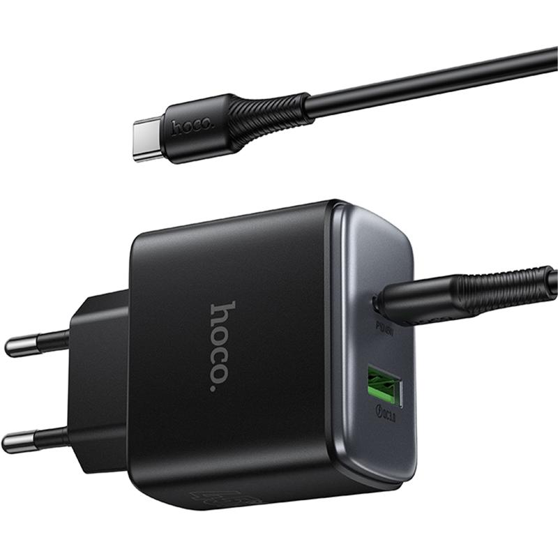 Мережевий зарядний пристрій Hoco C158A Upgrade PD45W (1USB-A/1C) + кабель Type-C to Type-C - Зображення 5
