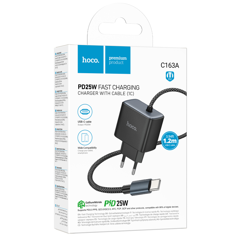 Мережевий зарядний пристрій Hoco C163A New PD25W (1USB-C) + встроенный кабель Type-C - Зображення 2