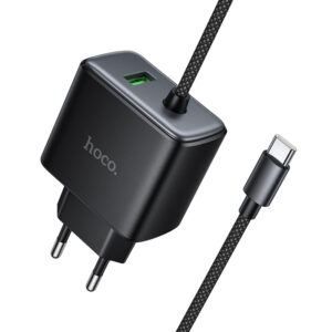 Мережевий зарядний пристрій Hoco C164A New PD30W+QC3.0 (1USB-A/1C) + встроенный кабель Type-C