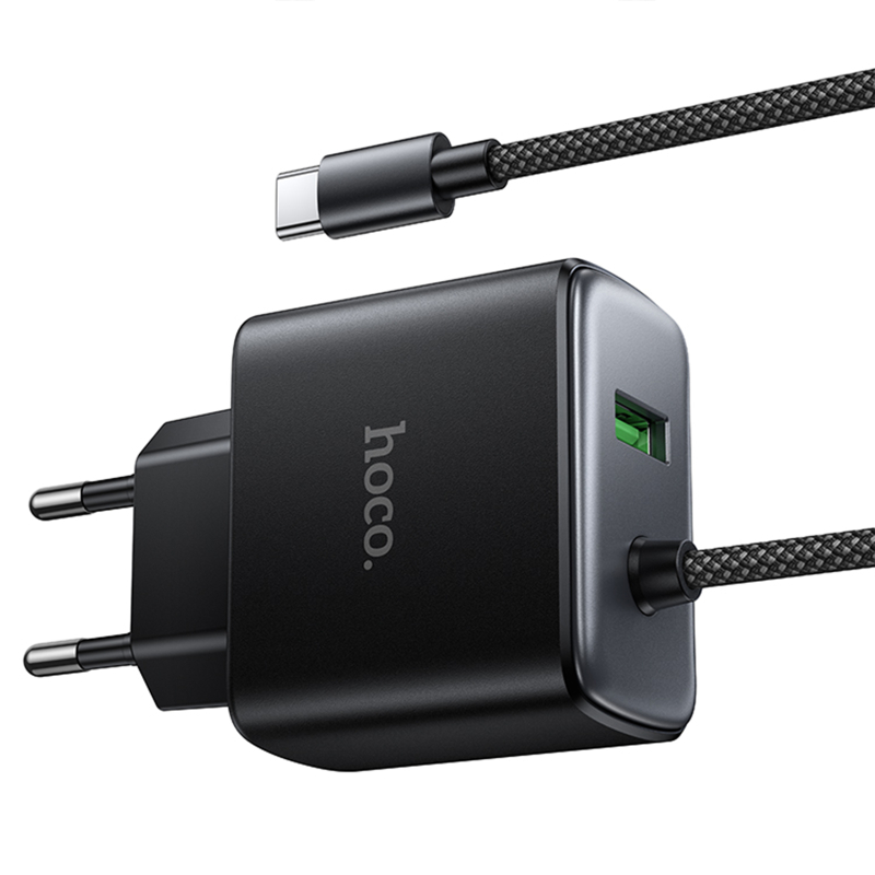 Мережевий зарядний пристрій Hoco C164A New PD30W+QC3.0 (1USB-A/1C) + встроенный кабель Type-C - Зображення 4