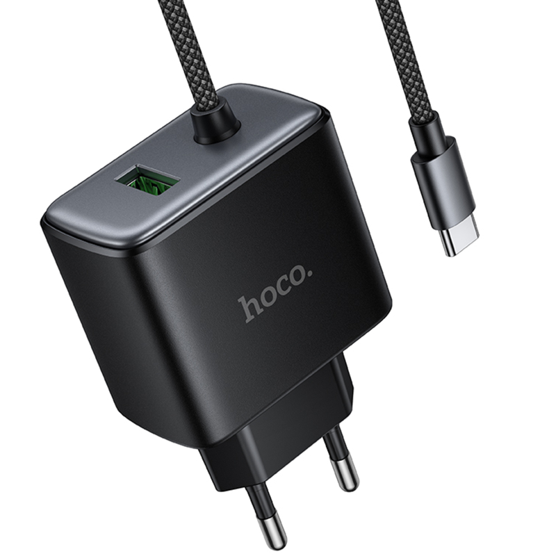 Мережевий зарядний пристрій Hoco C164A New PD30W+QC3.0 (1USB-A/1C) + встроенный кабель Type-C - Зображення 5