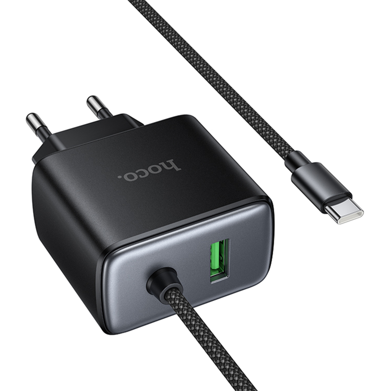 Мережевий зарядний пристрій Hoco C164A New PD30W+QC3.0 (1USB-A/1C) + встроенный кабель Type-C - Зображення 6
