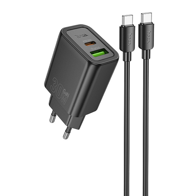 Мережевий зарядний пристрій Hoco N63 Gentle PD30W+QC3.0 (1USB-A/1C) + кабель Type-C to Type-C