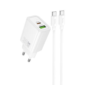 Мережевий зарядний пристрій Hoco N63 Gentle PD30W+QC3.0 (1USB-A/1C) + кабель Type-C to Type-C