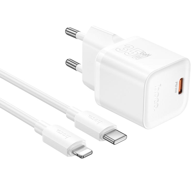 Мережевий зарядний пристрій Hoco N66 Ingenious PD35W (1USB-C) + кабель Type-C to Lightning - Зображення 2