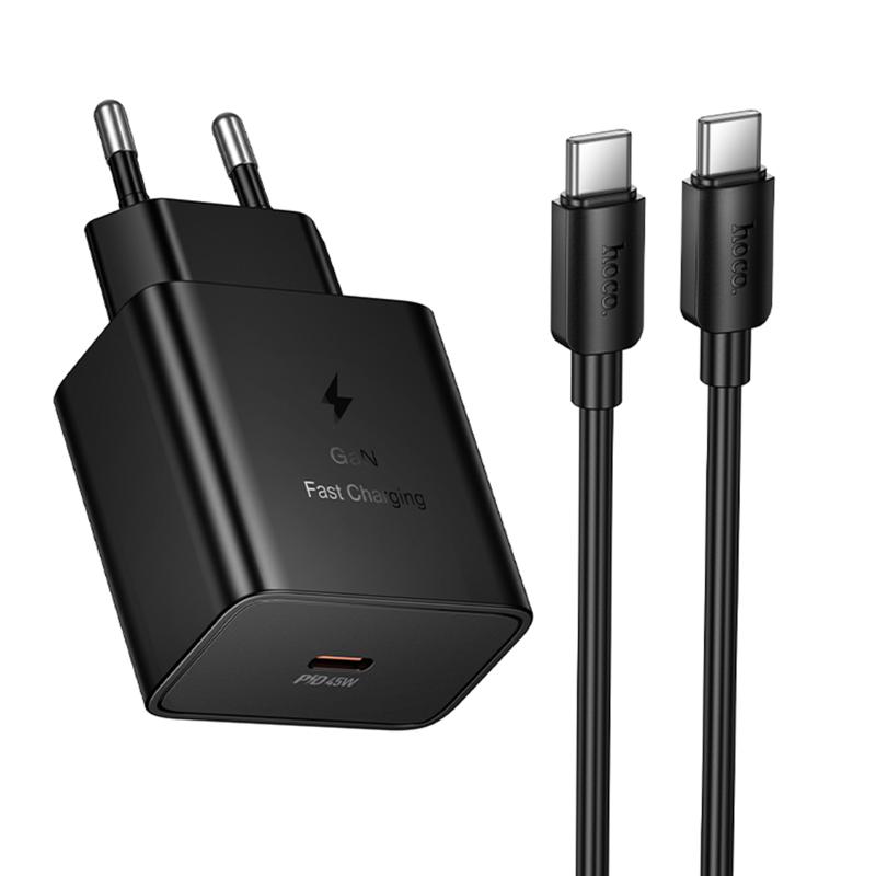 Мережевий зарядний пристрій Hoco N77 Star PD45W (1USB-C) + кабель Type-C to Type-C