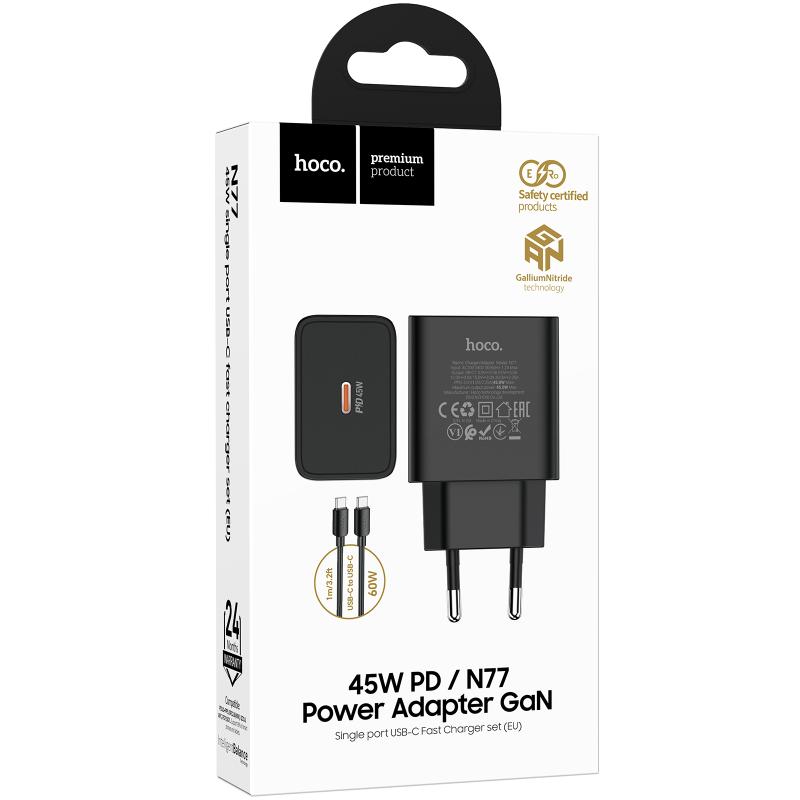 Мережевий зарядний пристрій Hoco N77 Star PD45W (1USB-C) + кабель Type-C to Type-C - Зображення 2