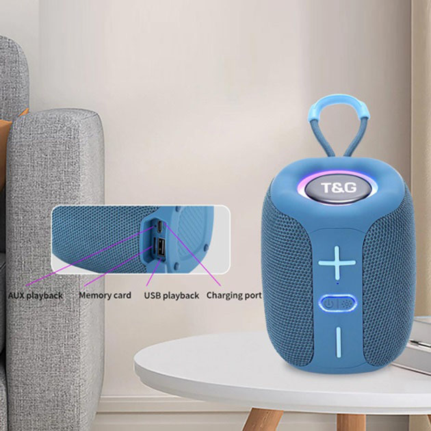 Портативна Bluetooth колонка TG658 8W з RGB підсвічуванням, акумуляторна переносна колонка. Колір: синій - Зображення 5
