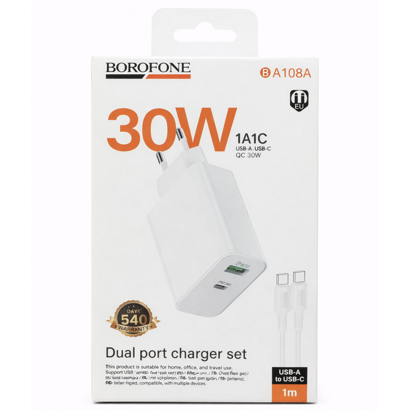 Уцінка МЗП Borofone BA108A Stellar PD30W+QC3.0 (1USB-A/1C) + кабель Type-C to Type-C - Зображення 2