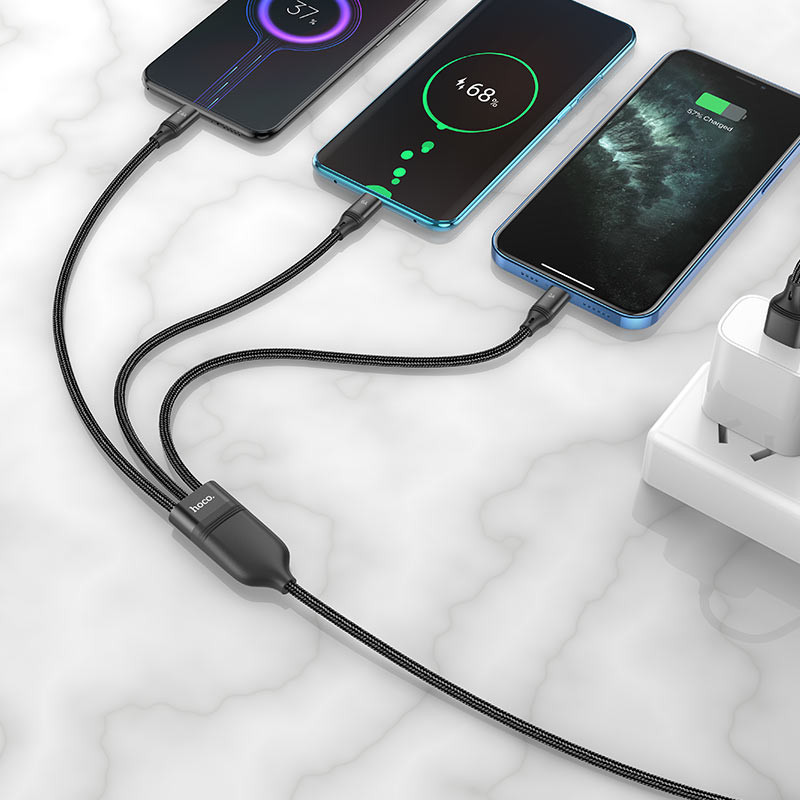 Дата кабель Hoco U104 Ultra 3in1 USB to Lightning/Type-C/MicroUSB 66W (1.2m) - Зображення 5
