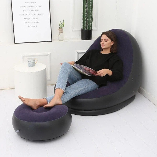 Надувное кресло с пуфом для отдыха AIR SOFA велюровое Purple - Зображення 2
