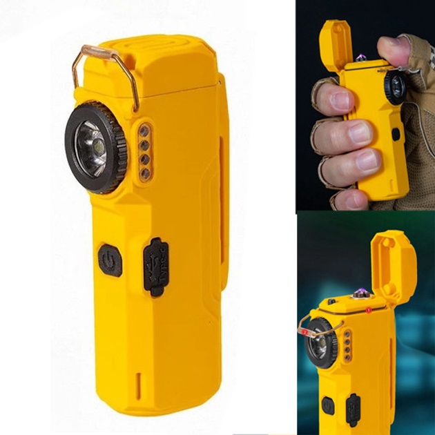 Ліхтарик-запальничка армійська MULTIFUNCTIONAL D51-COB електроімпульсна акумуляторна. Колір: жовтий - Зображення 2