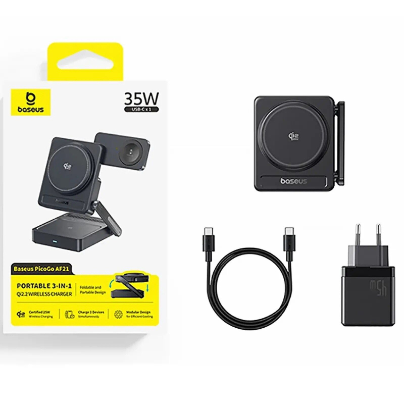 Бездротовий зарядний пристрій Baseus PicoGo AF21 Portable 3in1 35W Qi2.2 (E02054) - Зображення 3