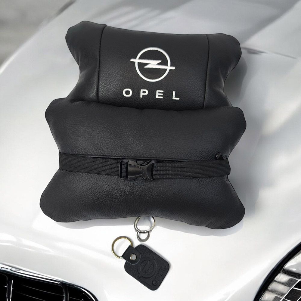 Набір автомобільних подушок 2шт для Opel, натуральна шкіра, стильні чорні підголівники Опель для авто - Зображення 5