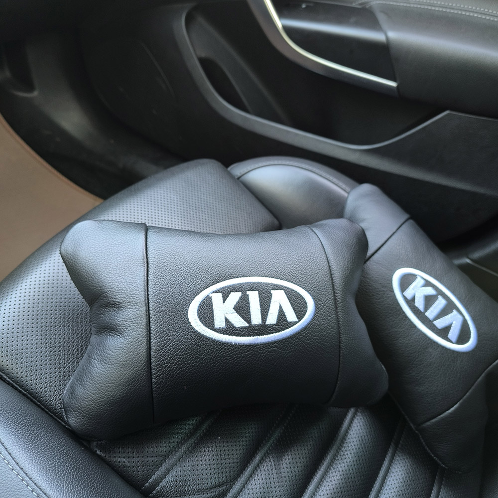 Автодушки 2 шт на підголовник Kia / Кіа, натуральна шкіра, чорні, Підголовник для авто з комфортом - Зображення 2