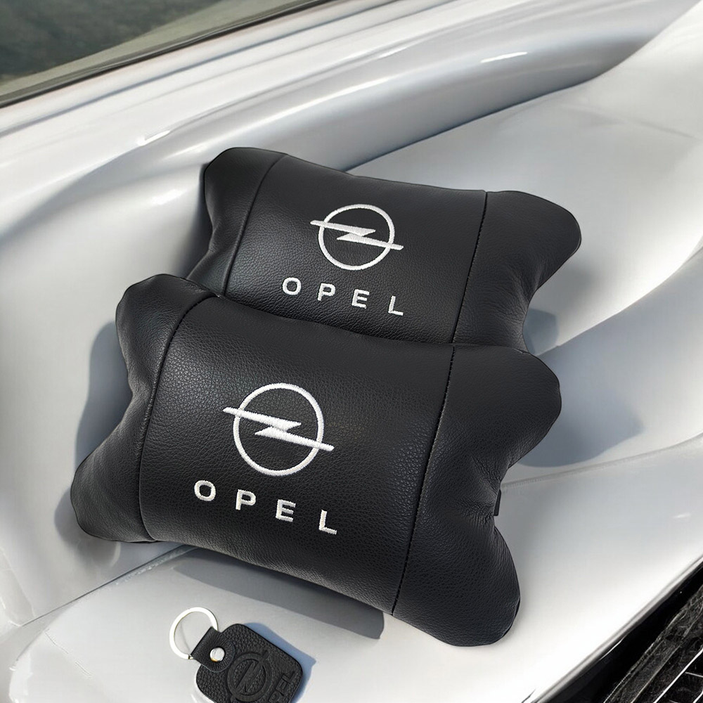 Набір автомобільних подушок 2шт для Opel, натуральна шкіра, стильні чорні підголівники Опель для авто - Зображення 6