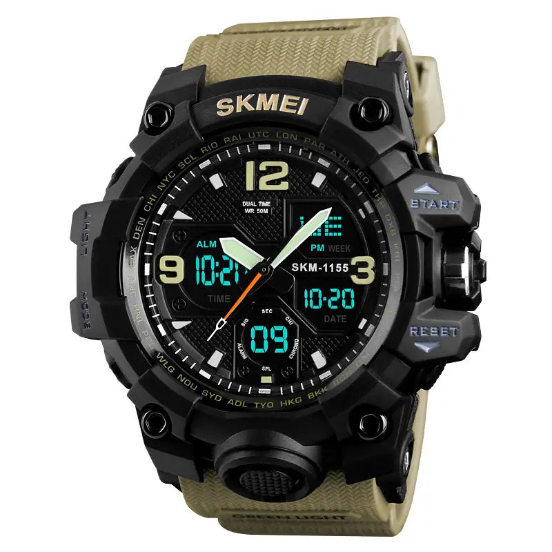 Годинник наручний чоловічий SKMEI 1155BKH KHAKI, водостійкий тактичний годинник, армійський годинник. Колір: хакі - Зображення 3