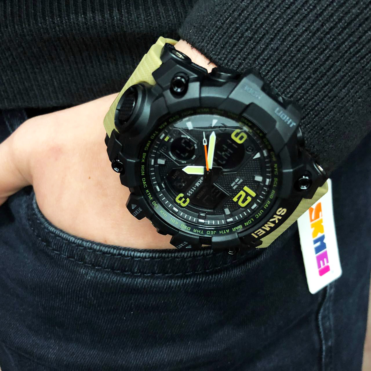 Годинник наручний чоловічий SKMEI 1155BKH KHAKI, водостійкий тактичний годинник, армійський годинник. Колір: хакі - Зображення 6