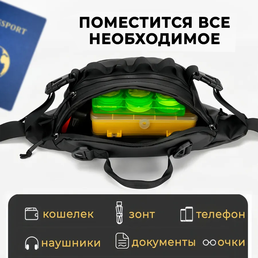 Тактична водонепроникна сумка через плече, чоловіча сумка для риболовлі та активного відпочинку - Зображення 4