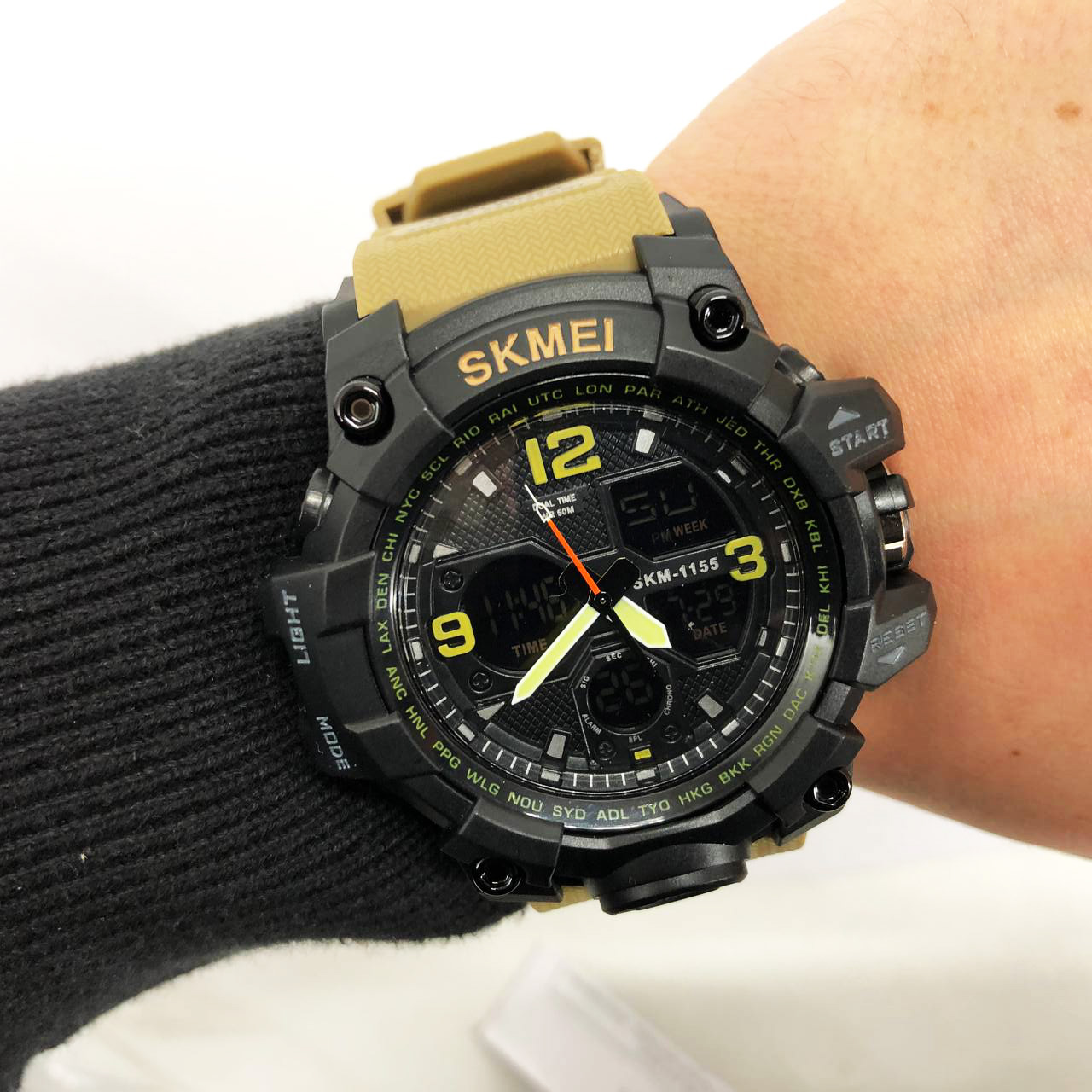 Годинник наручний чоловічий SKMEI 1155BKH KHAKI, водостійкий тактичний годинник, армійський годинник. Колір: хакі - Зображення 2