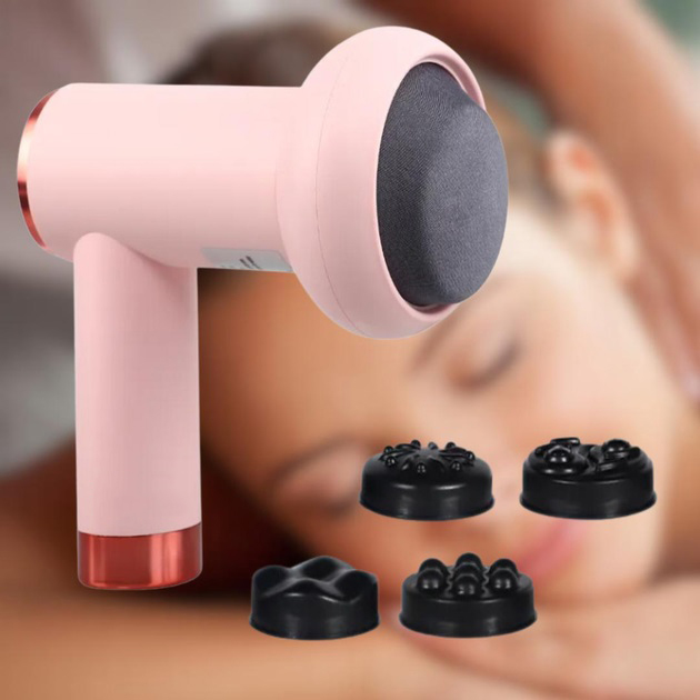 Масажер антицелюлітний для тіла рук та ніг 4 насадки 6 швидкостей Deep Rolling Massager. Колір: рожевий - Зображення 4