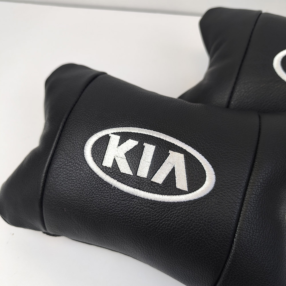 Автодушки 2 шт на підголовник Kia / Кіа, натуральна шкіра, чорні, Підголовник для авто з комфортом - Зображення 6