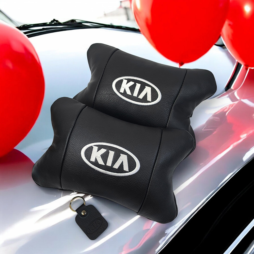 Автодушки 2 шт на підголовник Kia / Кіа, натуральна шкіра, чорні, Підголовник для авто з комфортом - Зображення 5