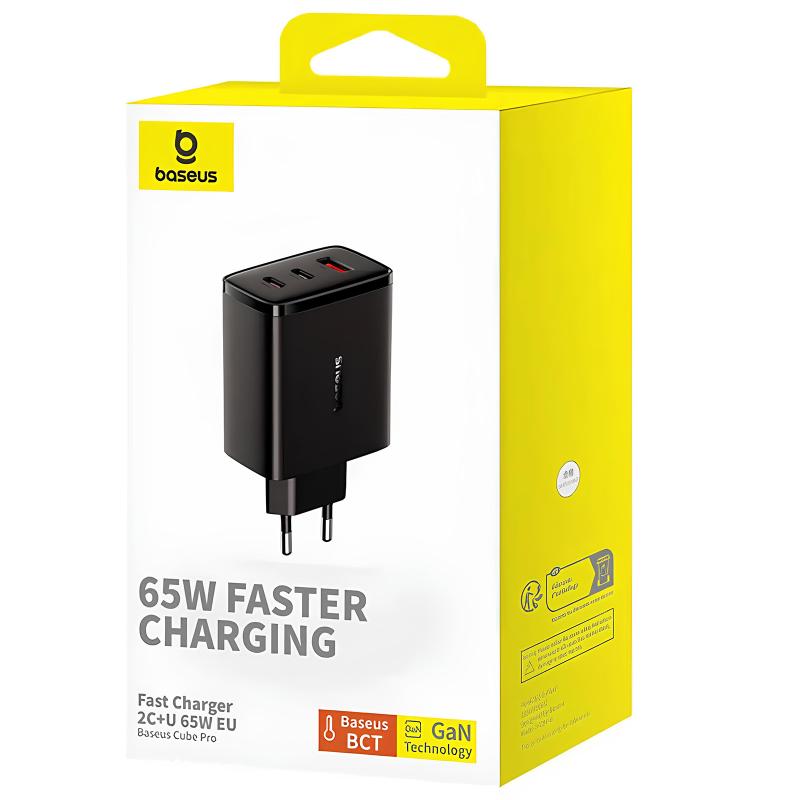 Мережевий зарядний пристрій Baseus Cube Pro Fast Charger PD65W (1USB-A/2C) (P10111404) - Зображення 4