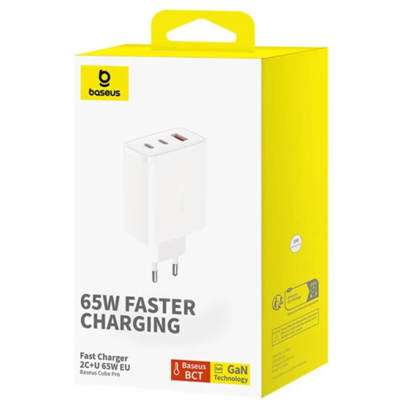 Мережевий зарядний пристрій Baseus Cube Pro Fast Charger PD65W (1USB-A/2C) (P10111404) - Зображення 5