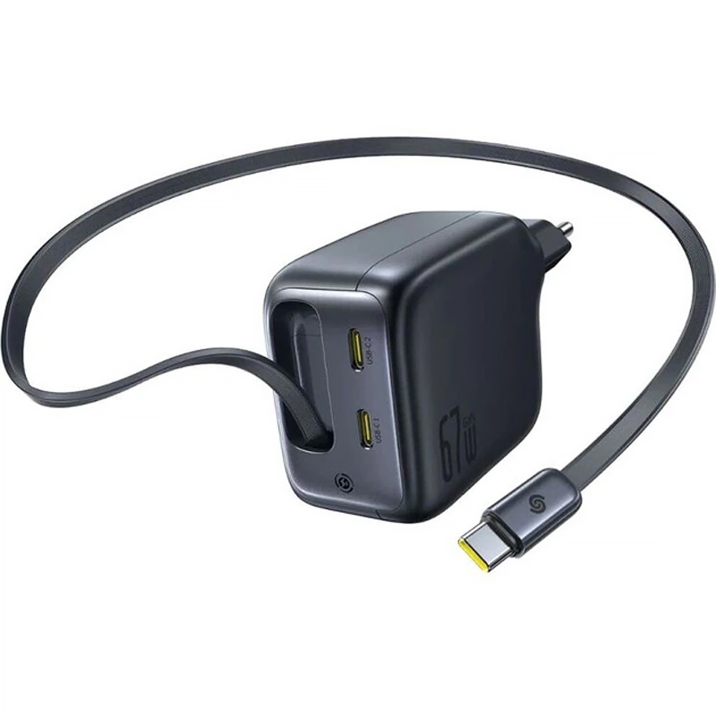 Мережевий зарядний пристрій Baseus EnerCore CJ11 PD67W with retractable cable (3USB-C) (E0121E) - Зображення 2