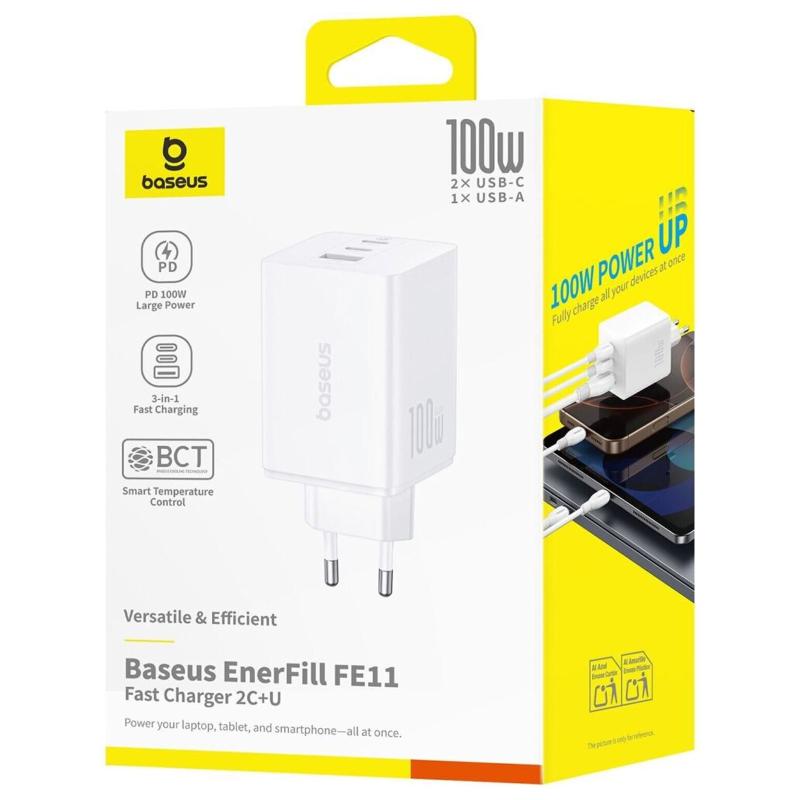 Мережевий зарядний пристрій Baseus EnerFill FE11 Fast Charger PD100W+QC3.0 (1USB-A/2C) (P101821) - Зображення 4